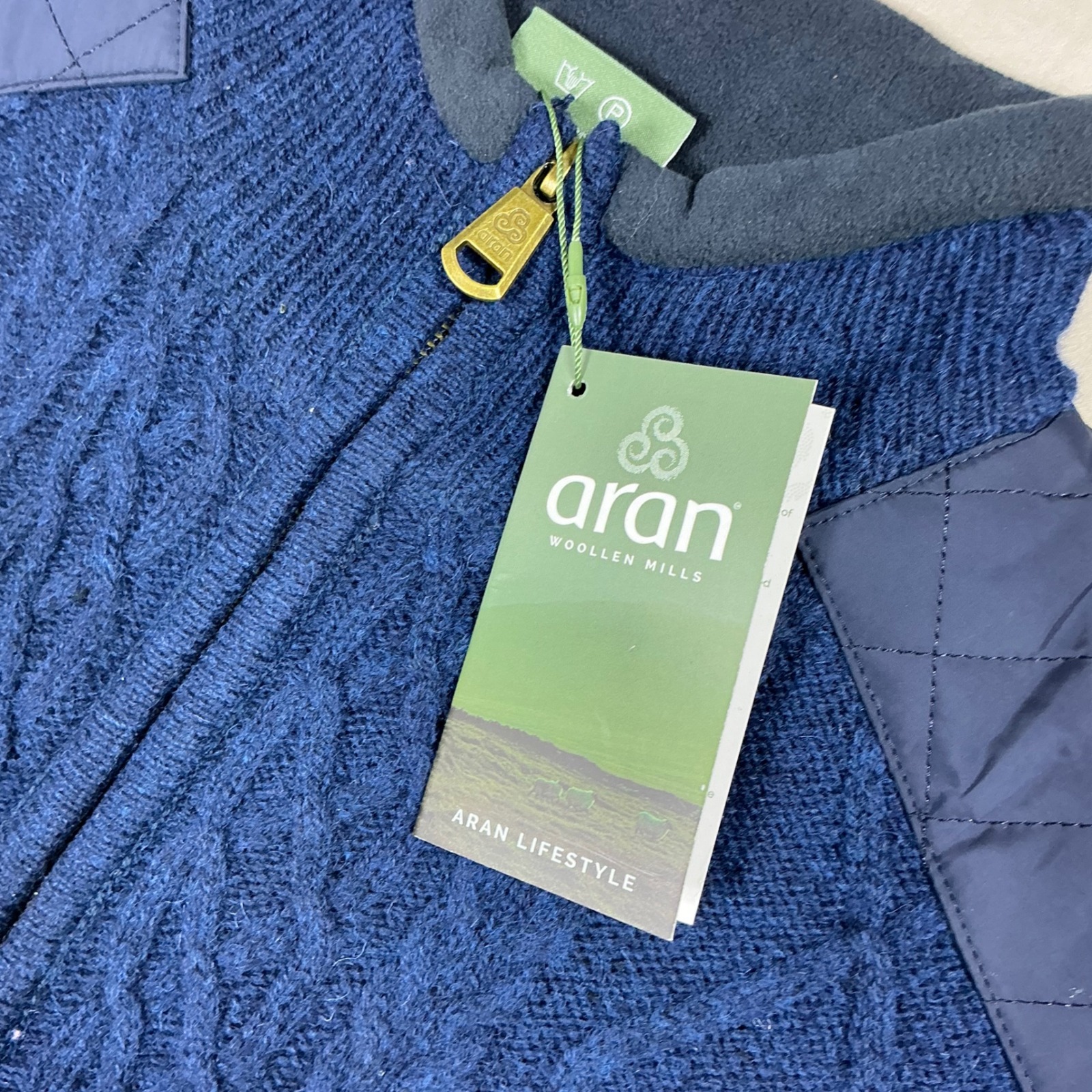 Aran Woollen Mills Womens Navy Blue 100% Pure New Wool Cable Knit Vest L Nwt — image 3 of 8